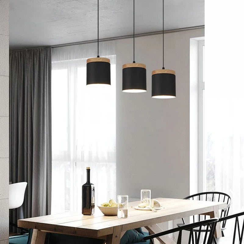 Nordic Modern E27 Wood Pendant Lights Living Room Bar Dining Table Bedside Decorative Lighting Fixtures