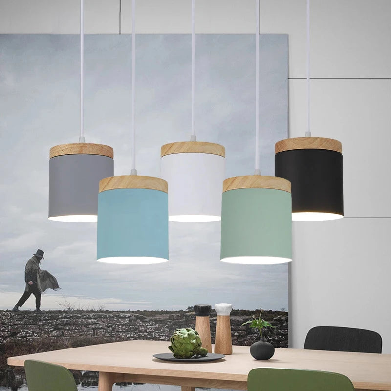 Nordic Modern E27 Wood Pendant Lights Living Room Bar Dining Table Bedside Decorative Lighting Fixtures