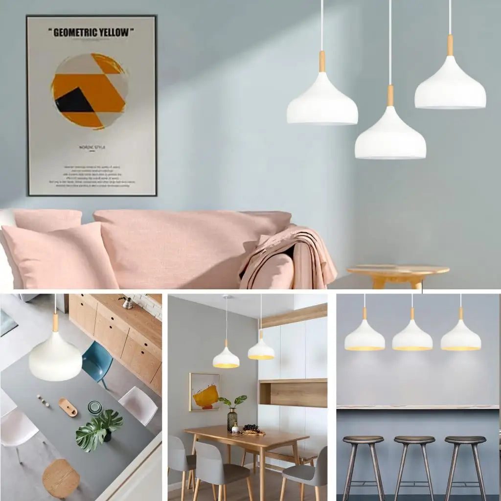 Nordic Modern Restaurant Decor Pendant Lights Wood Aluminum Lampshade Fixtures Lighting E27 Hanging Lamps suspension luminaire