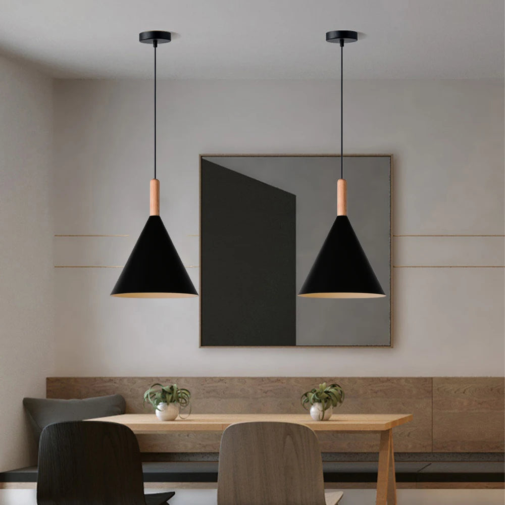 Nordic Modern Restaurant Decor Pendant Lights Wood Aluminum Lampshade Fixtures Lighting E27 Hanging Lamps suspension luminaire