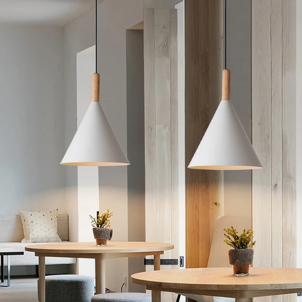 Nordic Modern Restaurant Decor Pendant Lights Wood Aluminum Lampshade Fixtures Lighting E27 Hanging Lamps suspension luminaire